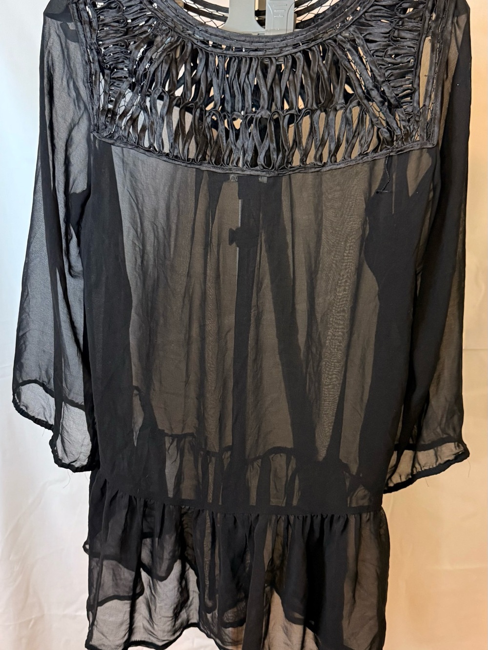 Twent-One Women’s Size Small Black Sheer Crochet Yoke Women’s Blouse
